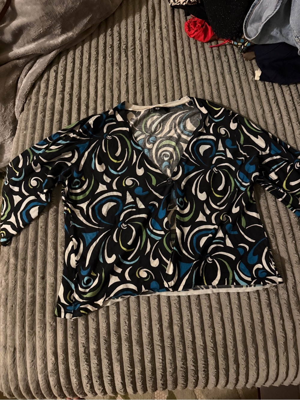 Style & Co. Black V-Neck Camisole with Blue, Green & White Abstract Swirl Print